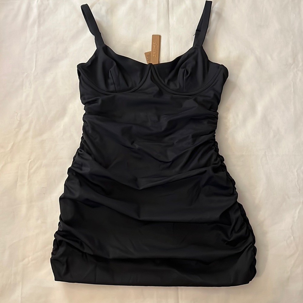 SKIMS Black One-Piece Swimsuit with Ruched Sides